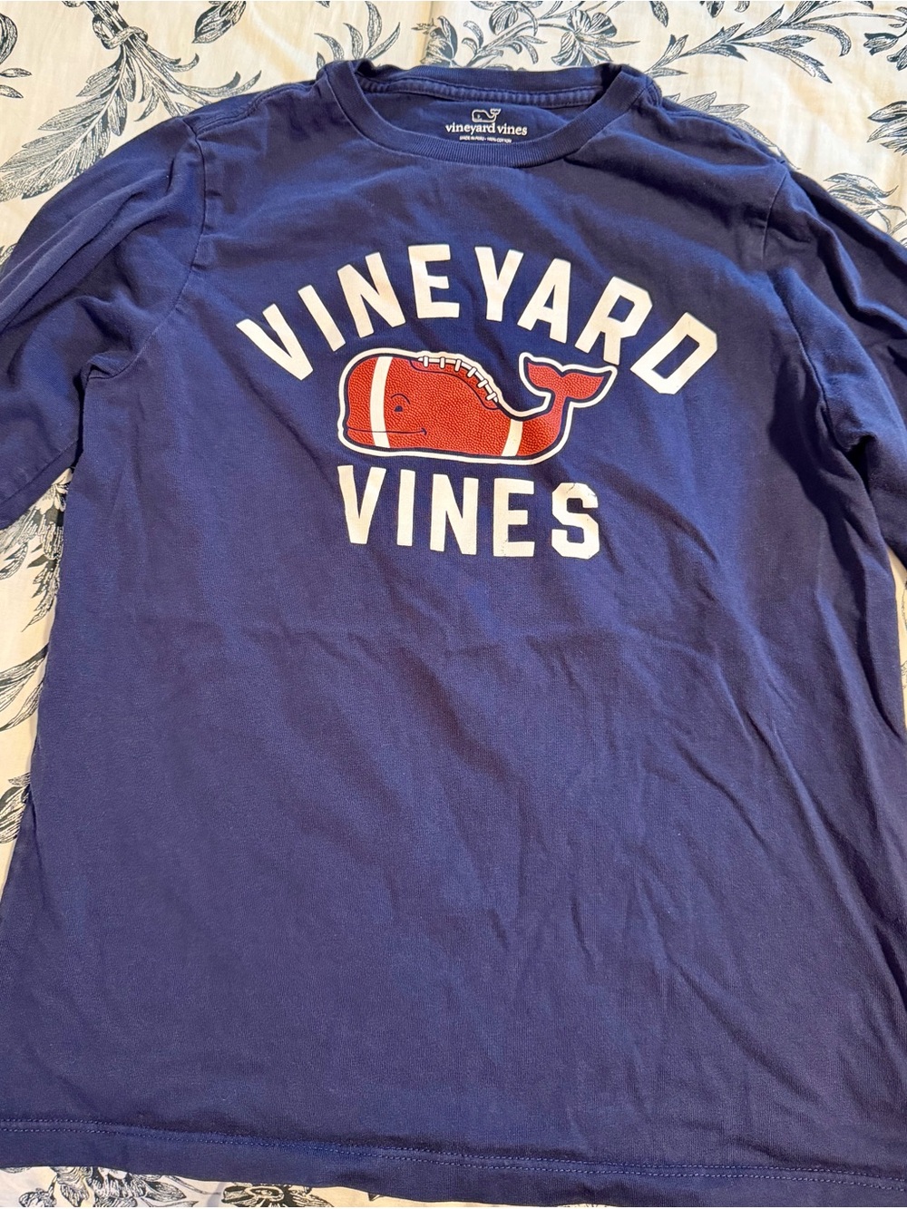 Boys Vineyard Vines Navy Long Sleeve Tee with Red Whale Graphic